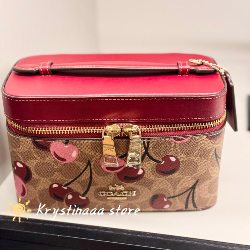 Coach Cosmetic Case In Signature Canvas With Cherry Print CZ025 Tan multi - Picture 5 of 10